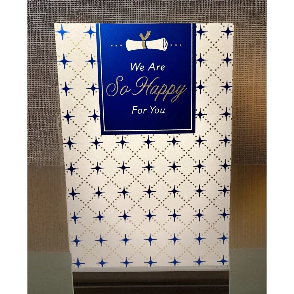 Hallmark Graduation Card “From Us” Navy/Blue/Gold Sparkle Diploma. With Envelope